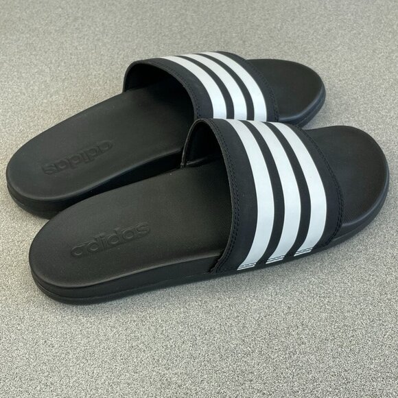 NWOB Adidas Women's 6 Cloudfoam Adilette Comfort Slides Black White Stripe - Picture 3 of 7